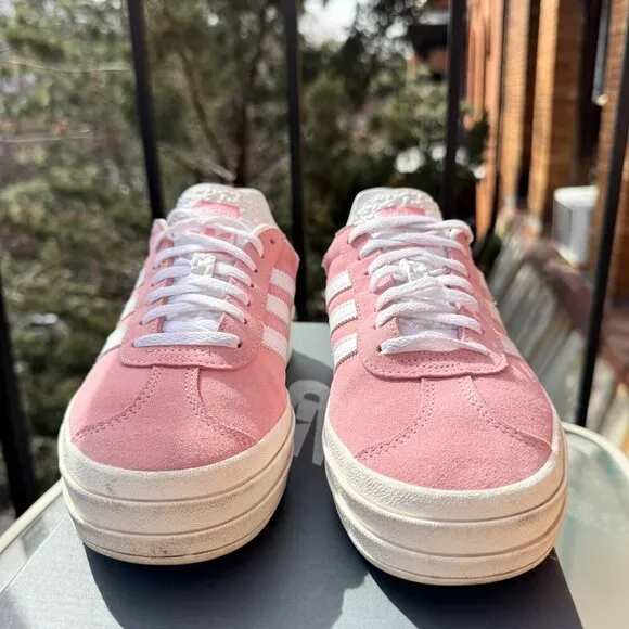 Adidas Originals Gazelle Bold Sneakers Platform Shoe Pink White Suede