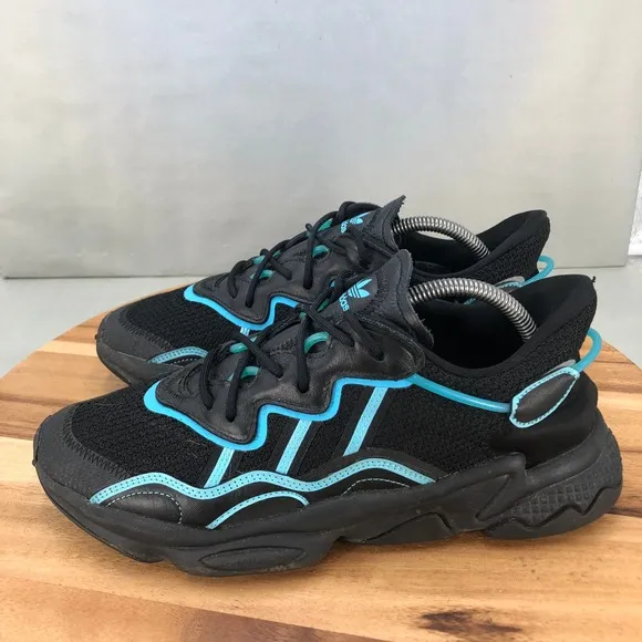 Adidas Ozweego 'Bright Cyan' Running Shoes Mens 9.5 Black Mesh Comfort Cushioned