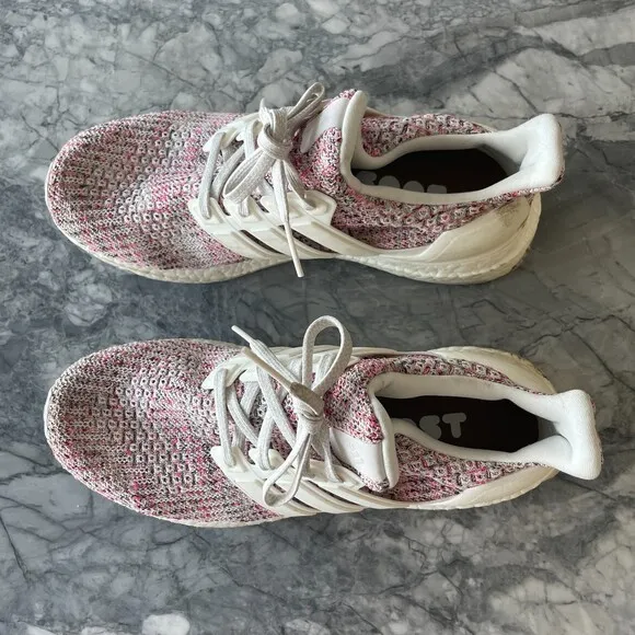 adidas Performance Boost Lace up Running Shoes White Red 7.5