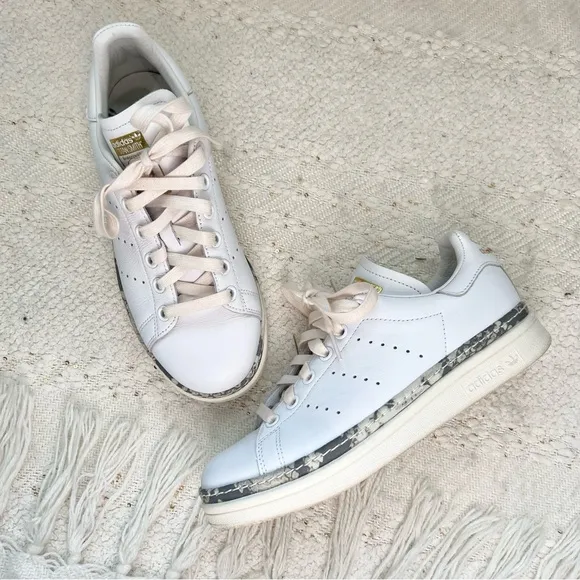 Adidas Stan Smith New Bold Sneakers White/Snake Print Leather Shoes 5.5 men/boys
