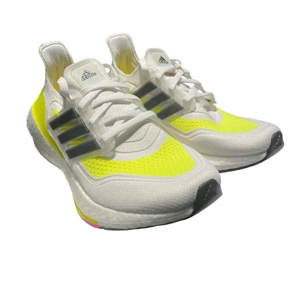 Adidas UltraBoost 21 J White Solar Yellow FZ2929 Pink Black Running Shoes SIZE 4