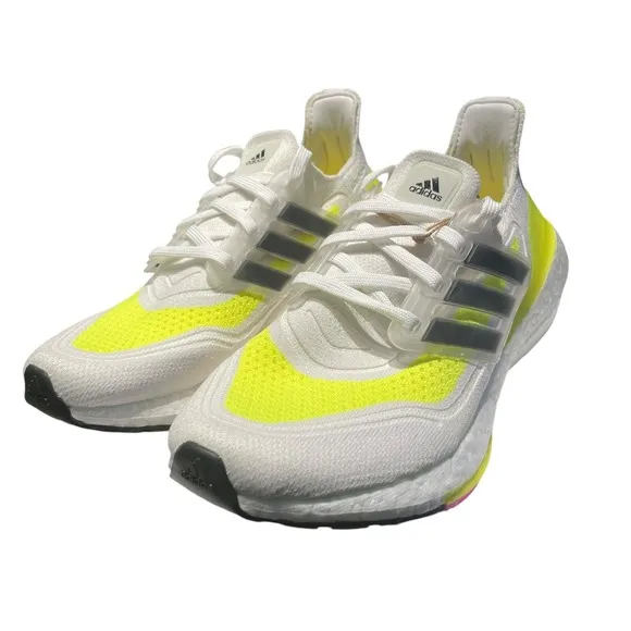 Adidas UltraBoost 21 J White Solar Yellow FZ2929 Pink Black Running Shoes SIZE 4