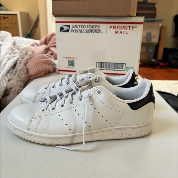 Adidas White and Navy Stan Smiths