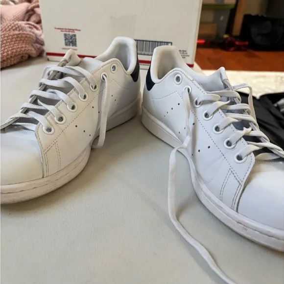 Adidas White and Navy Stan Smiths
