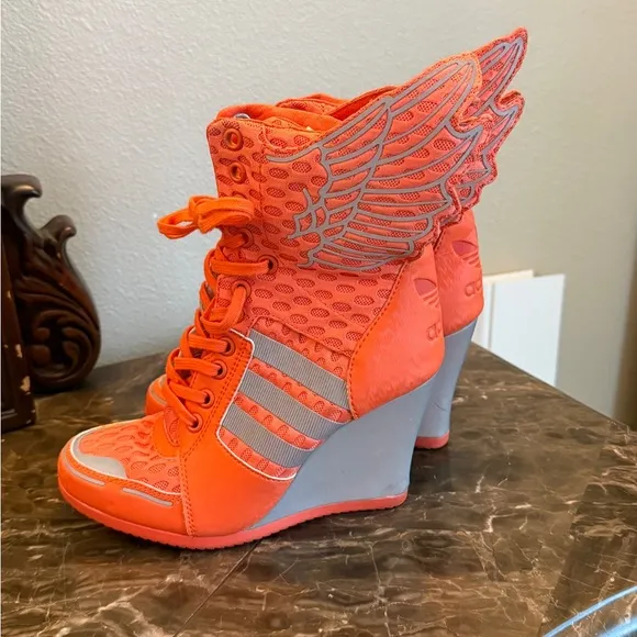 Adidas Women's Orange Winged Wedge Sneakers *Limited Edition Jeremy Scott Collab