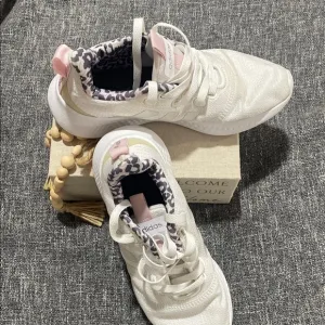 Adidas Women's White Sneakers with Pink Accents