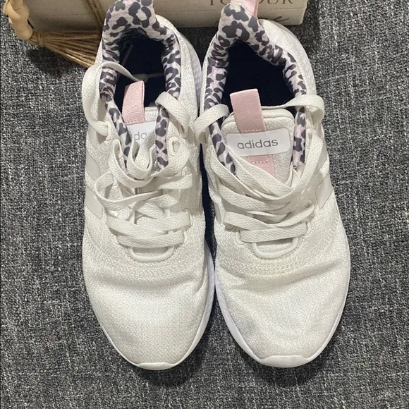 Adidas Women's White Sneakers with Pink Accents