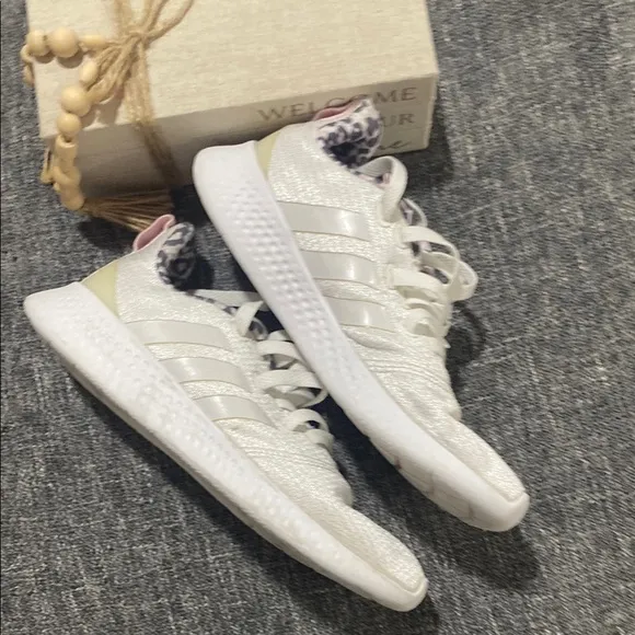 Adidas Women's White Sneakers with Pink Accents