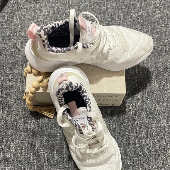 Adidas Women's White Sneakers with Pink Accents