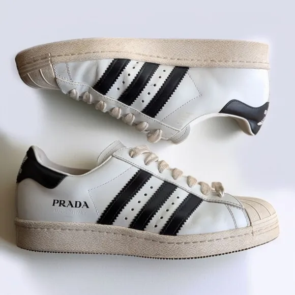 Adidas x PRADA Collab Cloud White &amp; Black Superstar Trainers Shoes Womens Sz 5.5