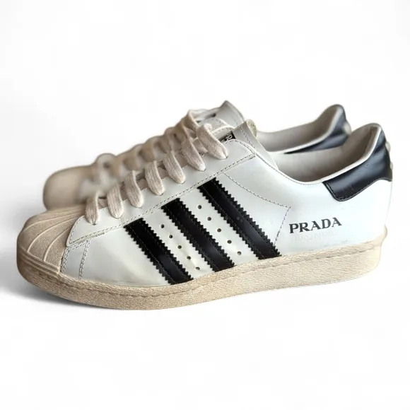 Adidas x PRADA Collab Cloud White &amp; Black Superstar Trainers Shoes Womens Sz 5.5