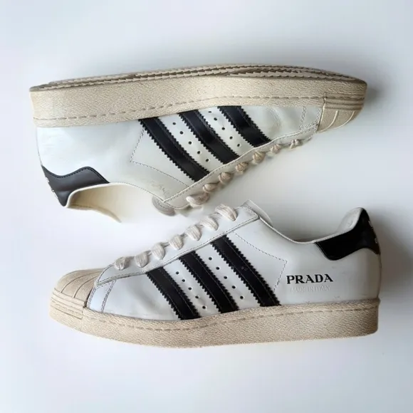 Adidas x PRADA Collab Cloud White &amp; Black Superstar Trainers Shoes Womens Sz 5.5