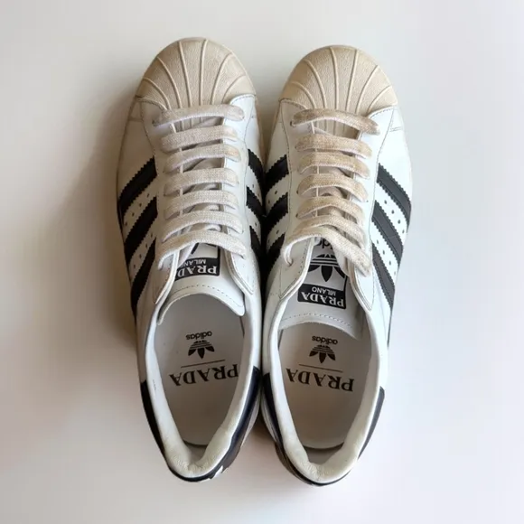 Adidas x PRADA Collab Cloud White &amp; Black Superstar Trainers Shoes Womens Sz 5.5