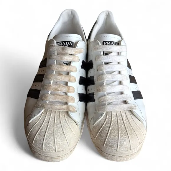 Adidas x PRADA Collab Cloud White &amp; Black Superstar Trainers Shoes Womens Sz 5.5
