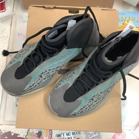 Adidas Yeezy Youth Gray and Green Sneakers