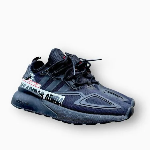 Adidas ZX 2K Boost Bold Logo Graphic Black Running Shoes Size 6