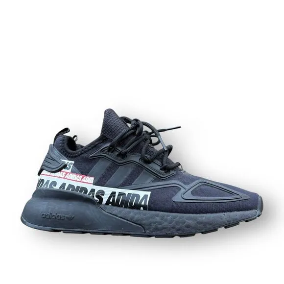 Adidas ZX 2K Boost Bold Logo Graphic Black Running Shoes Size 6