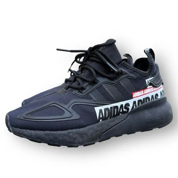 Adidas ZX 2K Boost Bold Logo Graphic Black Running Shoes Size 6