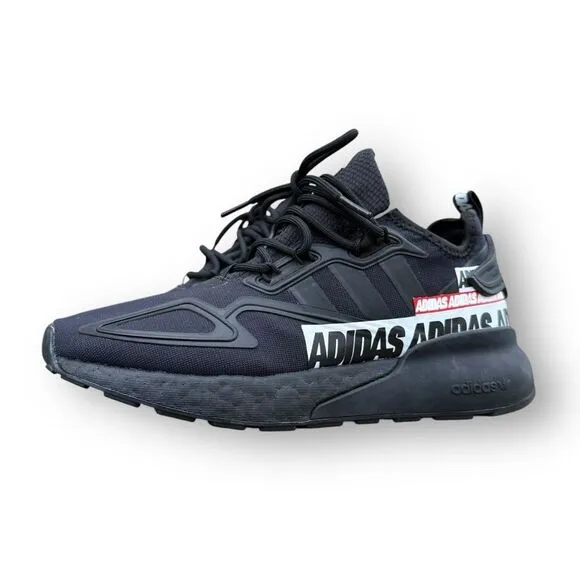 Adidas ZX 2K Boost Bold Logo Graphic Black Running Shoes Size 6