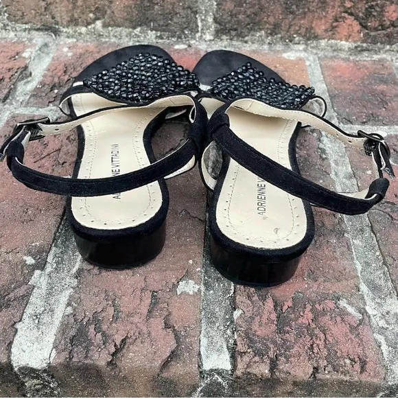 Adrienne Vittadini Black Suede Dress Sandals with Embellishment and Ankle Straps