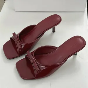 ADVBRIDGE  -  Cute Low Heel Slide Sandals Sexy Open Toe Patent Leather Bow Design Slippers Women Summer Sandals for Women Zapatillas De Casa