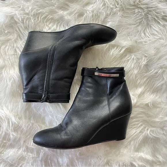 AGL Attilio Giusti Leombruni | Women’s Wedge Leather Bootie Black Heels Boots 38