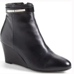 AGL Attilio Giusti Leombruni | Women’s Wedge Leather Bootie Black Heels Boots 38