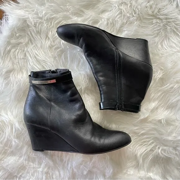 AGL Attilio Giusti Leombruni | Women’s Wedge Leather Bootie Black Heels Boots 38