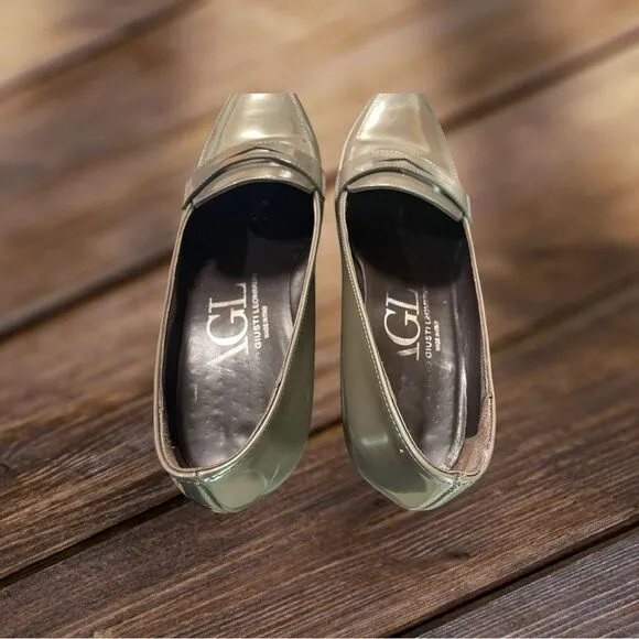 AGL Leather Olive Green Solid Dressy Office Heel Pumps EUR 40 US 10
