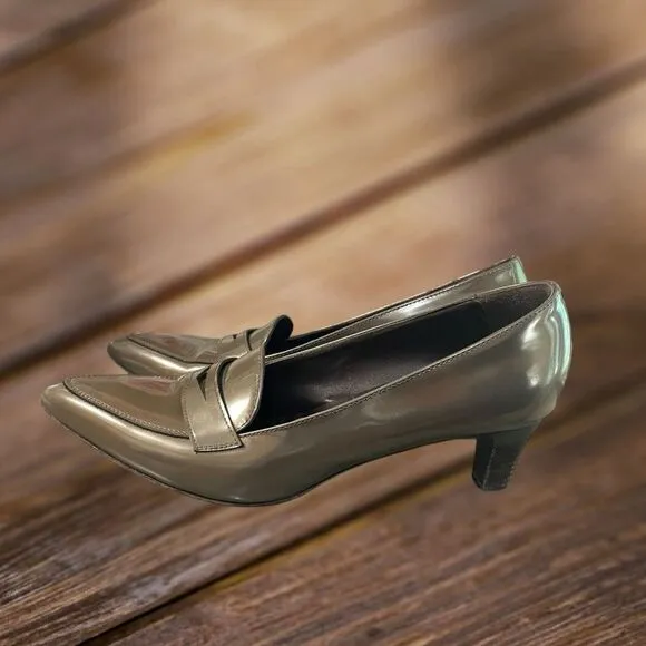 AGL Leather Olive Green Solid Dressy Office Heel Pumps EUR 40 US 10