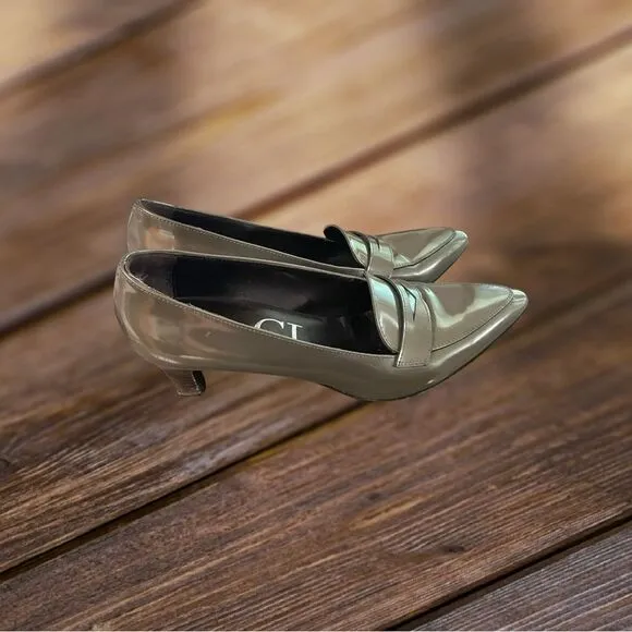 AGL Leather Olive Green Solid Dressy Office Heel Pumps EUR 40 US 10