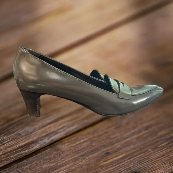 AGL Leather Olive Green Solid Dressy Office Heel Pumps EUR 40 US 10