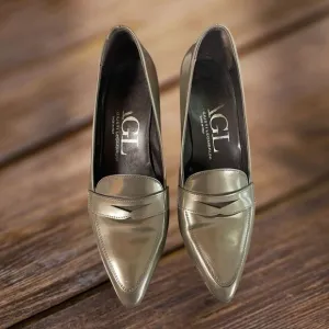 AGL Leather Olive Green Solid Dressy Office Heel Pumps EUR 40 US 10