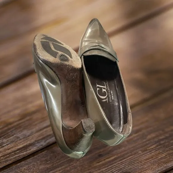 AGL Leather Olive Green Solid Dressy Office Heel Pumps EUR 40 US 10