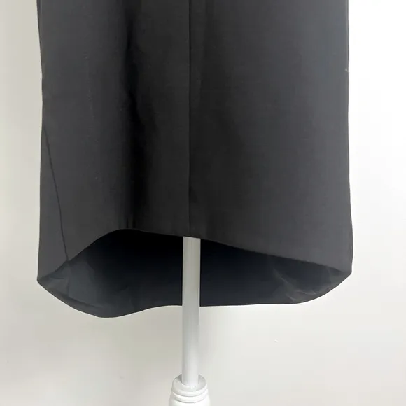 Aijek Black Minimalist Sheer Panel Sleeveless Hi-Lo Hem Knee Length Shift Dress