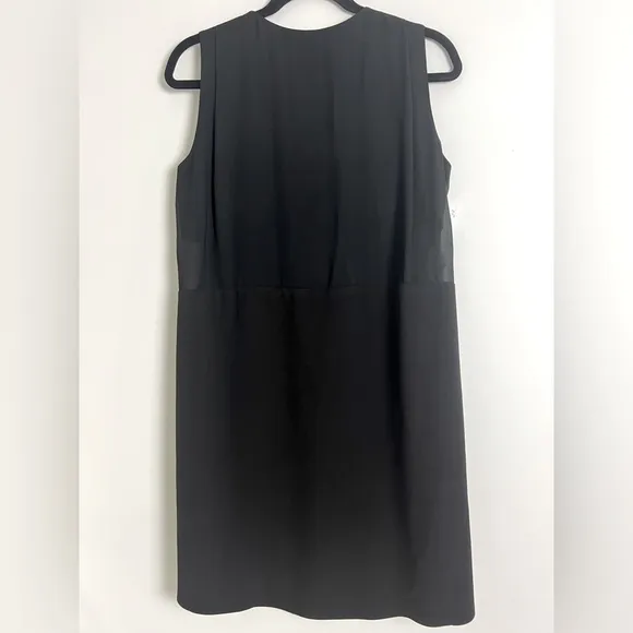 Aijek Black Minimalist Sheer Panel Sleeveless Hi-Lo Hem Knee Length Shift Dress