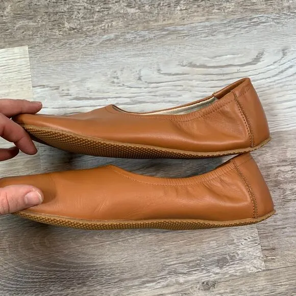 Aintap Brown Handmade Smooth Leather Barefoot Ballet Flat Shoes- Size 11