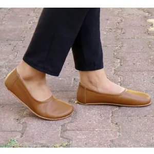 Aintap Brown Handmade Smooth Leather Barefoot Ballet Flat Shoes- Size 11