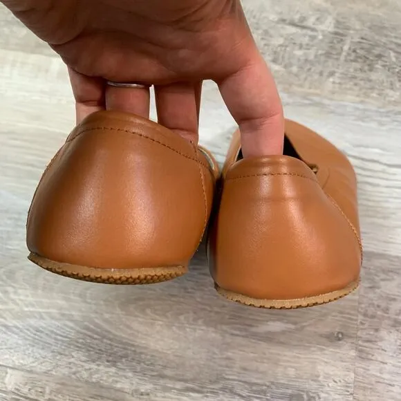 Aintap Brown Handmade Smooth Leather Barefoot Ballet Flat Shoes- Size 11