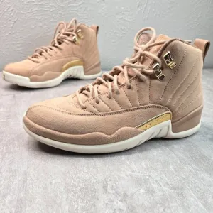Air Jordan 12 Retro Sneakers Womens 8 Tan Suede Gold Athletic Streetstyle Shoes