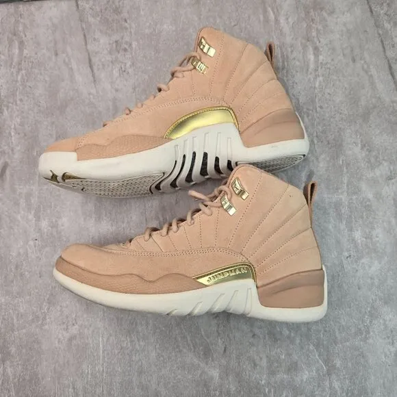 Air Jordan 12 Retro Sneakers Womens 8 Tan Suede Gold Athletic Streetstyle Shoes