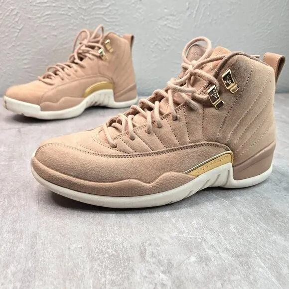 Air Jordan 12 Retro Sneakers Womens 8 Tan Suede Gold Athletic Streetstyle Shoes