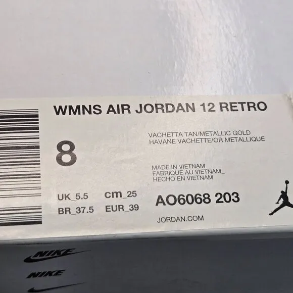 Air Jordan 12 Retro Sneakers Womens 8 Tan Suede Gold Athletic Streetstyle Shoes