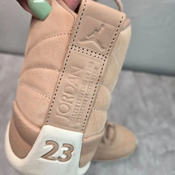 Air Jordan 12 Retro Sneakers Womens 8 Tan Suede Gold Athletic Streetstyle Shoes