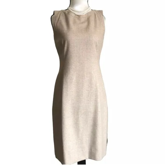 AKRIS PUNTO Tan Sleeveless Check Wool Midi Dress Size Medium