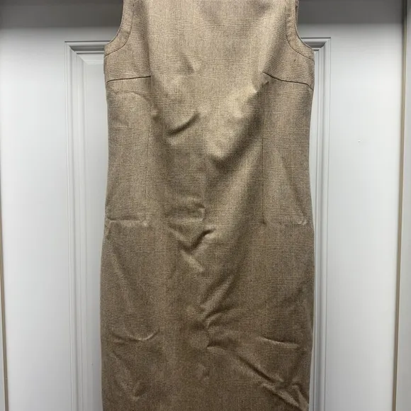 AKRIS PUNTO Tan Sleeveless Check Wool Midi Dress Size Medium
