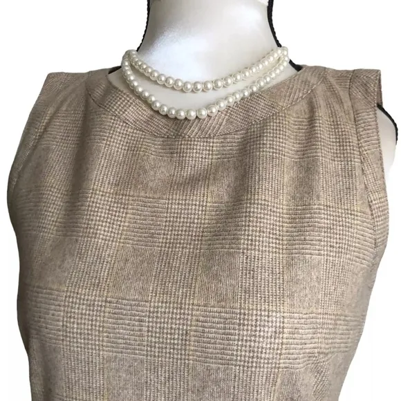 AKRIS PUNTO Tan Sleeveless Check Wool Midi Dress Size Medium