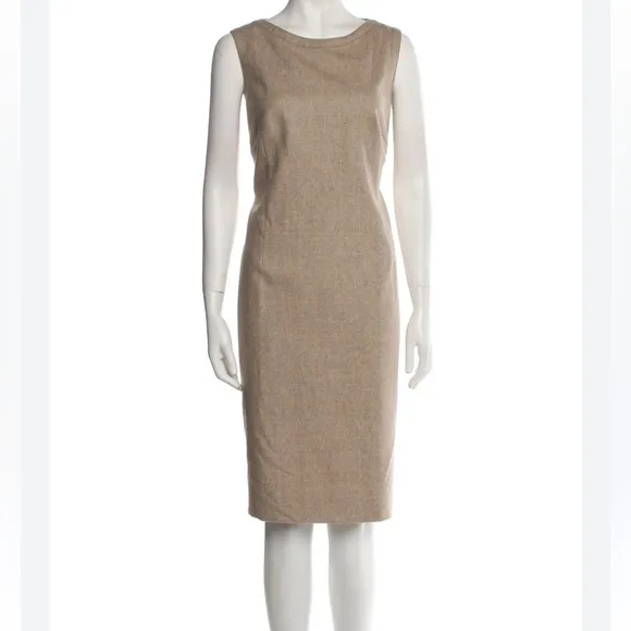 AKRIS PUNTO Tan Sleeveless Check Wool Midi Dress Size Medium