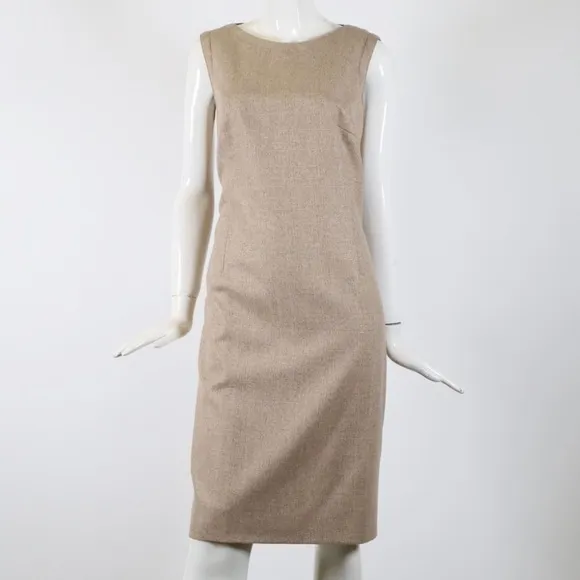 AKRIS PUNTO Tan Sleeveless Check Wool Midi Dress Size Medium