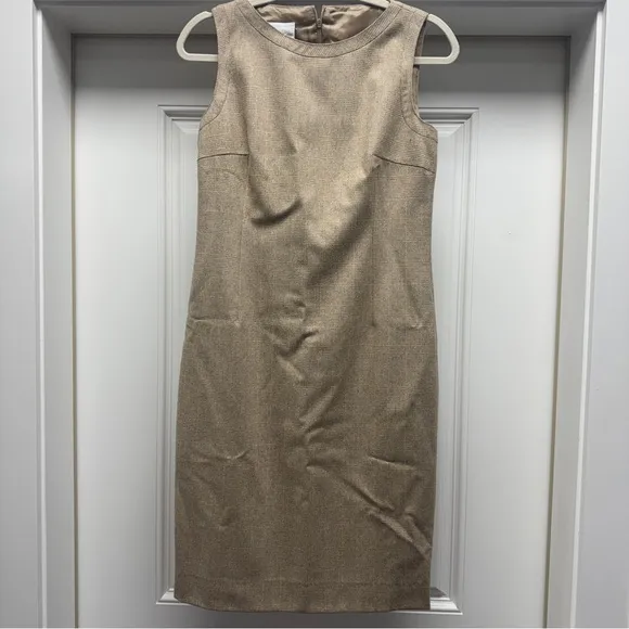 AKRIS PUNTO Tan Sleeveless Check Wool Midi Dress Size Medium